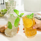 Ribbed Glassware Set of 8, 4 pcs Coffee Tumbler & 4 pcs Rocks Glass Cups, Durable Cocktails & Iced Coffee Cups, Versatile Drinkware for Juice, Smoothies, Whiskey, Wine, Elegant Glass Set for Women