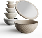 COOK WITH COLOR Mixing Bowls with Lids - 12 Piece Plastic Nesting Bowls Set includes 6 Prep Bowls and 6 Lids, Non Slip Bottom and Embossed Design - Microwave Safe (Brown)