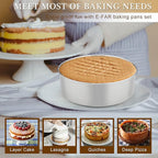 E-far Deep Cake Pan Set of 3 (6 inch/8 inch/9½ inch), Stainless Steel Round Layer Cake Baking Pans, Metal Tier Cake Tins for Wedding Birthday, Leak Proof & Straight Side, Non-toxic & Dishwasher Safe