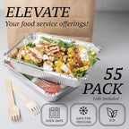 Spare Essentials (55 Count) 2.25LB Aluminum Containers with Lids (8.5"x6") - Disposable Foil Container for Takeout, Baking, Freezing, Food Storage - Aluminum Pans with Lids, To Go Containers