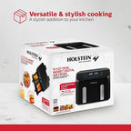 Holstein Housewares 9.5 QT Dual Basket Digital Air Fryer, Independent Controls - Non-Stick, Healthy Cooking with Less Oil, 8 Presets, Fry, Roast, Bake & Grill, LED Display & Dishwasher-Safe Parts