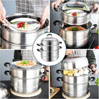 MANO Steamer Pot for Cooking 12.6 inch Steam Pots with Lid 2-tier Stainless Steel Steaming Pot Multipurpose Cookware with Handle for Vegetable, Dumpling, Stock, Sauce, Food…