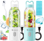 2PCS Portable Personal Blender 17 OZ/500 ML Juicer, 175W Personal Size Blender, Ideal for Smoothies, Ice Blending, Juicing, and Food Processing, Compact, Convenient, and Versatile（Blue&White）