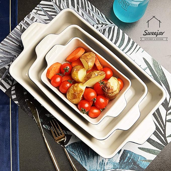 Sweejar Ceramic Bakeware Set, Rectangular Baking Dish for Oven Lasagna Pans for Cooking, Kitchen, Cake Dinner, Banquet and Daily Use, 11.8 x 7.8 x 2.75 Inches of Baking Pans (Red)