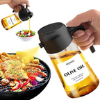 mqnxoi 2 in 1 Glass Oil Sprayer & Dispenser,16oz/470ml Olive Cooking, Air Fryer, and Salad, for Kitchen Gadgets and Air Fryer Accessories, w/Stickers (Black + White Bottle 2)