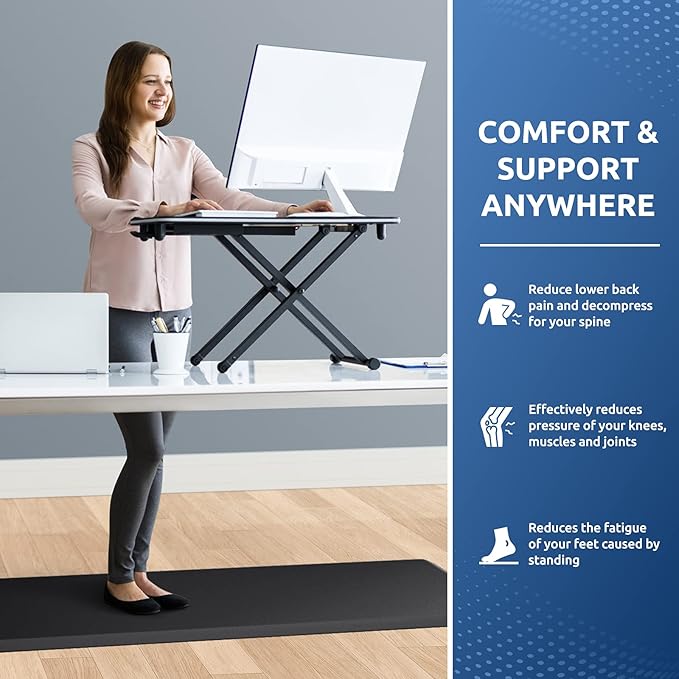 KitchenClouds Kitchen Mat Cushioned Anti Fatigue Rug 17.3"x60" Water Resistant Non Slip Standing Desk Mat Comfort Floor Mats for House Sink Office (Black)