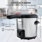 OVENTE Electric Deep Fryer, 0.9L Capacity, 840W with Adjustable Temperature, Locking Lid, Removable Fry Basket & Cool-Touch Handles, Stainless Steel Countertop Fryer, Silver FDM1091BR
