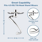 Stainless Steel Spiral Dough Hook for Kitchenaid Stand Mixer, 4.5 Qt - 5 Qt Tilt-Head Stand Mixer Attachments for Kitchenaid Dough Hook - Dishwasher Safe by Cofun