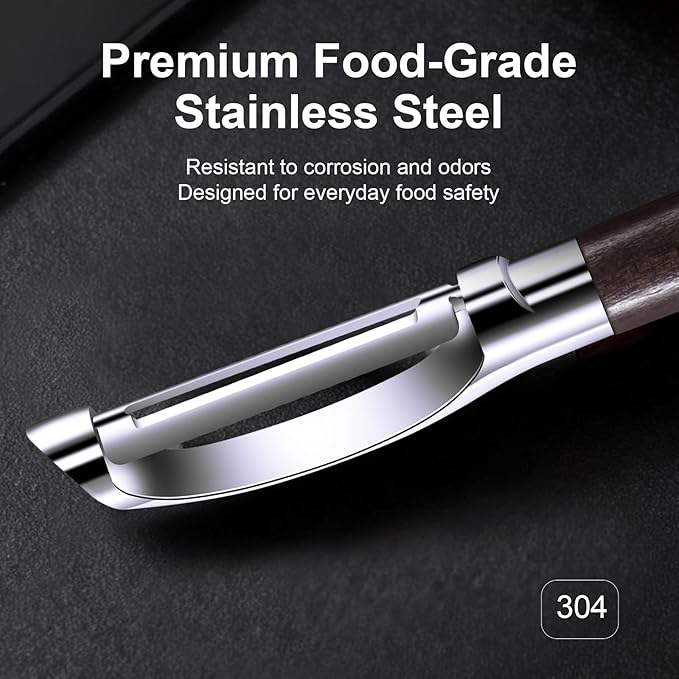 Premium Vegetable Peeler, Stainless Steel Potato Peeler with Ergonomic Wood Handle, Sharp Veggie Peeler for Potatoes, Carrots, Fruits & Cabbage, Professional Peeler for Kitchen (I Shape)