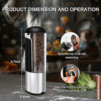 Electric Salt and Pepper Grinder Set Rechargeable for USB, Automatic Adjustable Gravity Pepper Mill, Spice Grinder Refillable in Kitchen, salt and pepper shakers set, 80ml Capacity, 2-Piece Black
