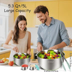 KITHELP Stainless Steel Salad Spinner Large, Vegetables Fruits Wash Bowl with Strainer, Lettuce Spinner Dryer for Efficient Salad Preparation 5.3Qt