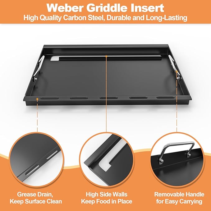 7524 Griddle Insert for Weber Genesis 300 Series E310 S310 E320 S320 S330 E330 EP310 EP320 EP330, Full Size Griddle with Handle, for Weber Grill Replacement Parts, Carbon Steel