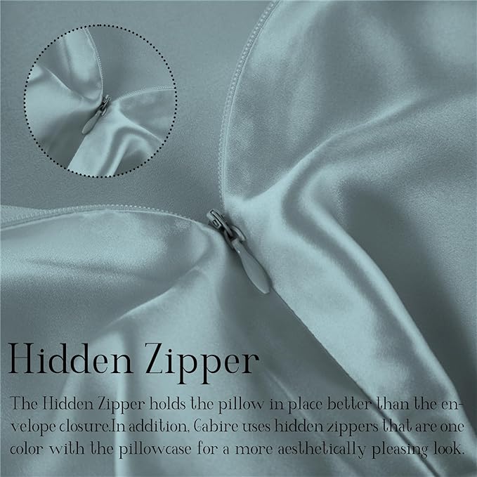 Mulberry Silk Pillowcases Set of 2, Both Sides Real Silk Pillow Covers for Hair and Skin Prevent Acne Pillowcase Organic Silk Pillowcase 2 Pack with Hidden Zipper, Haze Blue, King (20"×36")