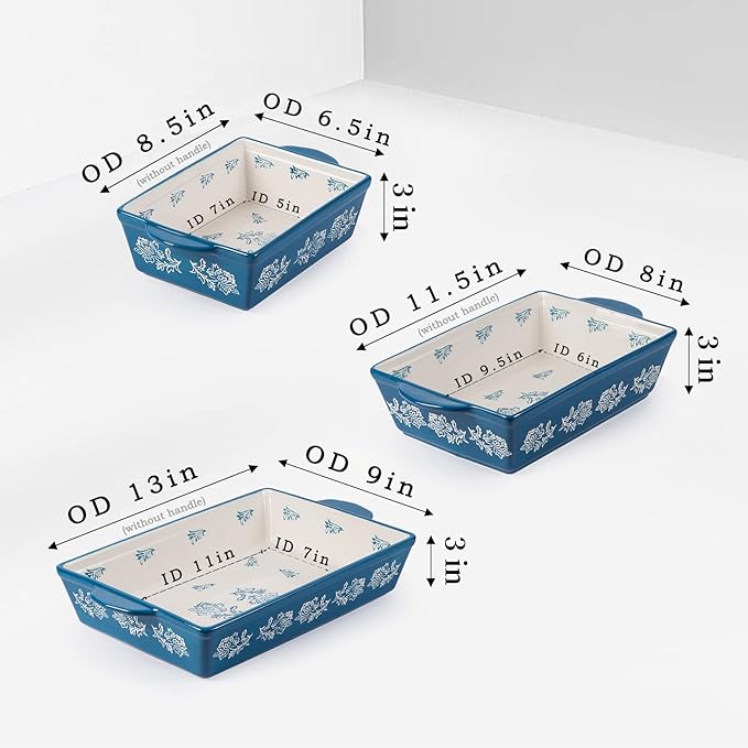 Wisenvoy Baking Dish Ceramic Lasagna Pan Casserole Dish 3-Piece Bakeware Sets Baking Dishes Baking Set Baking Dish Set