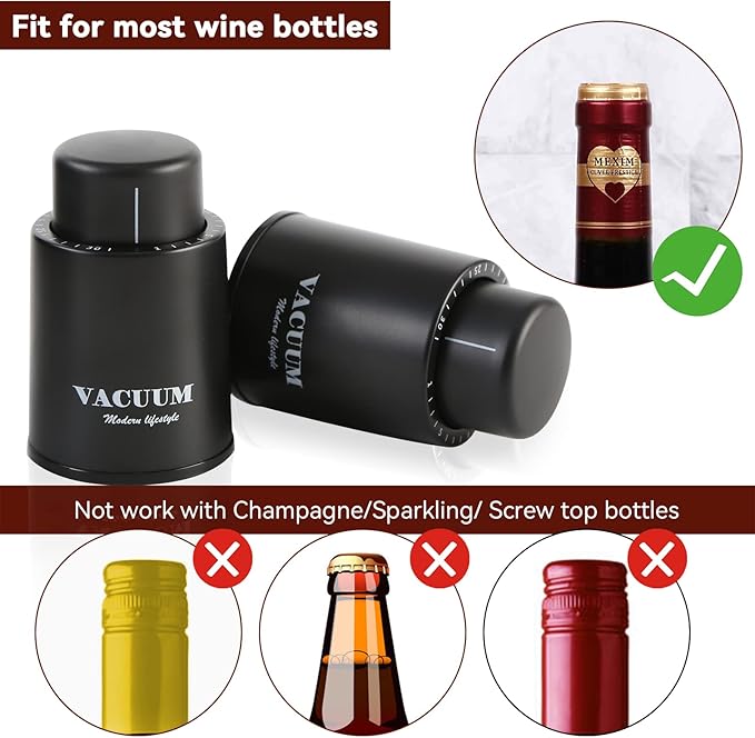 1 Pack Vacuum Champagne and Wine Bottle Stoppers - Reusable Preserver Corks, Keep Fresh for Wine Lovers for Christmas