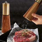 Salt and Pepper Grinder Set Gold Manual Pepper Grinder with Wooden Base, Adjustable Coarseness Refillable Ceramic Blade Grinding Enjoy Fresh Ground Pepper Salts with Spices, 2pcs-7in(7IN-Golden Wood)
