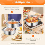 Steamer for Cooking, 5-Tier Stainless Steel Steamer Pot, Multipurpose Stackable Food Steam Pots Kitchen Steaming Cookware with Glass Lid for Induction, Gas, Electric Stoves, Composite Pot Base