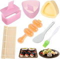 7 Pcs Onigiri Rice Ball Mold Maker Kit, Musubi Press, Classic Triangle Shake Sushi Roller Mat Tool for Kids Bento Lunch and Home DIY, Non-stick, BPA-Free