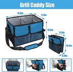 Large Grill Caddy with Paper Towel Holder - BBQ Caddy Organizer for Utensil, Condiment - Easy Carry Picnic Bag - Griddle Bag for Camping, Travel, RV - 600D Waterproof Oxford Fabric, Blue