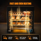 ROVSUN 26" Commercial Food Warmer Display Pizza Warmer, 3-Tier Electric Countertop Food Warmer w/LED Lighting, Adjustable Removable Shelves & Glass Door, Pretzel Warmer for Buffet Restaurant 1200W