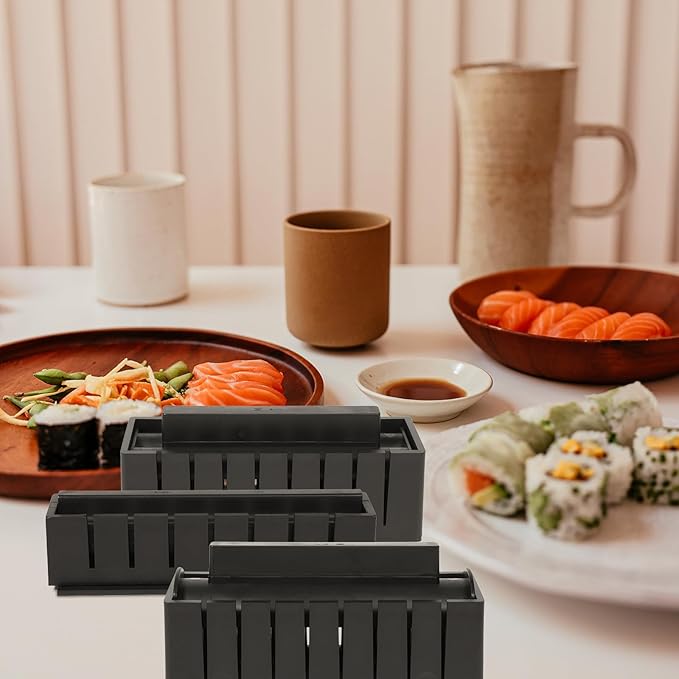 Garneck Sushi Making Molds Rice Roll Makers 10pcs Set Black DIY Onigiri Rice Ball Mold Kit for Home Kitchen Cooking Tools