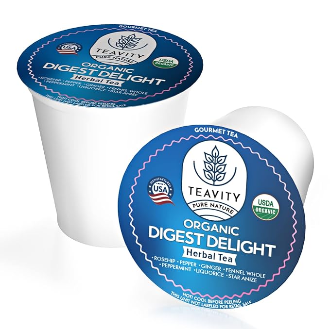 Organic Tea Pods with Ginger, Peppermint, Fennel, Licorice, & Rosehip Digest Delight by Teavity (36 Tea Pods)