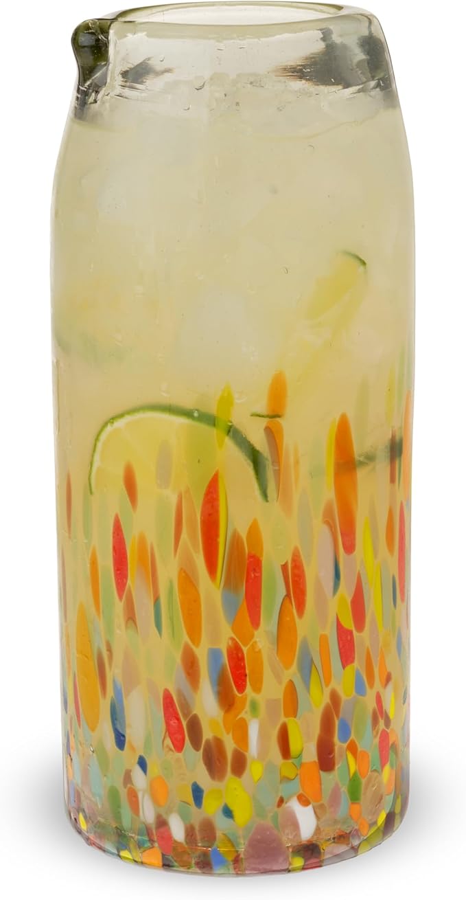 Segunda Vida Artistico Recycled Glass Carafe, Hand Blown Pitcher, Home Cocktail Bar Gifts, Colored Mexican Pitcher, 42oz Set of 1