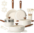 CAROTE 21pcs Cookware Set Nonstick Pots and Pans Set, Ceramic Cookware Set Induction Cookware, Non toxic Healthy Non Stick Kitchen Cooking Set, PFAS PTFE Free, White
