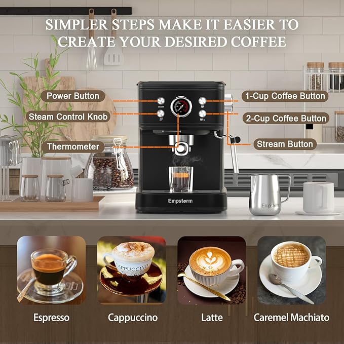 Empstorm Espresso Machine 20 Bar with Steam Milk Frother, Espresso maker Compatible for NS Original Capsules 2 IN 1 expresso maker, Professional Cappuccino Expresso Machine for Home and Office