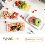 WishDeco Small Rectangle Plates Set of 6, White Serving Platters 9 inch, Ceramic Sushi Plates, Serving Plate for Appetizer, Dessert, Party, Microwave Safe
