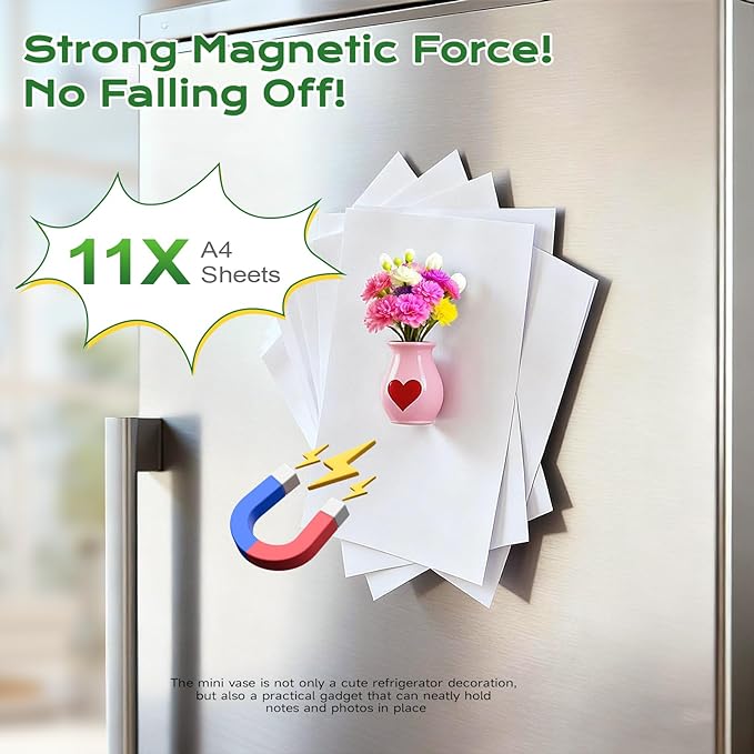 Renmxj 5 Pcs Mini Fridge Magnets, Cute Mini Ceramic Vase with Artificial Flowers, Tiny Pots Plant Vase for Kitchen Refrigerator Office Locker Decor, for Mom