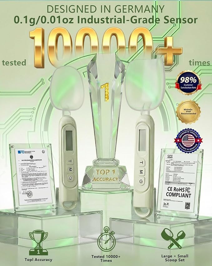 2026 Upgraded 2-In-1 Digital Measuring Spoon 【High-Precision 0.01oz/0.1g · Tested 10000+】 Baking Scale 【7-Unit】 Digital Kitchen Scale for Baking, Gram Scale for Weight Loss, Large & Small Scoop, Green