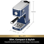 CHULUX Slim Espresso Machine with Milk Frother, 20 Bar Professional Italian Pump Espresso Coffee Machine for Home Cappuccino & Latte Maker, Stainless Steel, Navy