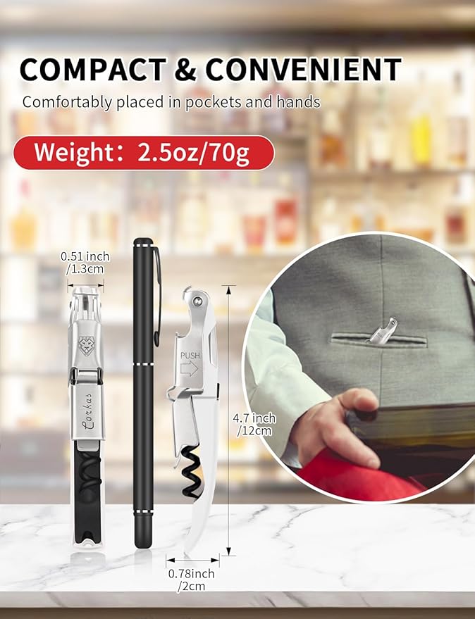 CORKAS Wine Key - 2Pack Handcrafted Professional Waiters Corkscrew, Compact Heavy Duty Wine Opener with Double Hinged, Foil Cutter and Bottle Opener, Birthday Gifts for Severs, Sommelier, Bartenders