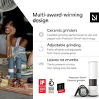 LARS NYSØM Salt and Pepper Grinder Set Manual, Stainless Steel Salt and Pepper Mills with Adjustable Ceramic Grinder I Design Spice Shakers (Black/White)