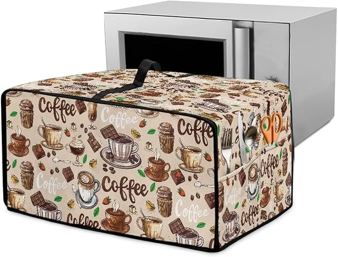 Coffee Chocolate Cake Print Toaster Oven Cover with Top Handle, Heavy Duty Dust-proof Microwave Oven Cover Compatible with Most Toasters Ovens (Small-14.5 * 18.46 * 9 inches)