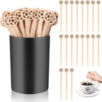 100 Pcs Soccer Coffee Stir Sticks and Holder Coffee Stirrers Wood 6 Inch Soccer Swizzle Sticks Tea Stirrers Disposable Round End Cocktail Stirrers Black Coffee Stirrers Holder for Soccer Party Favors