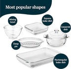 Libbey Baker’s Basics 5 Piece Glass Baking Dish Set with 1 Lid, Stackable, Clear Versatile Casserole Dish Set, Baking Glassware Set for Food Prep