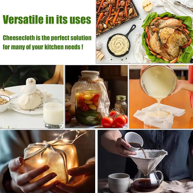 15 Pcs Cheese Cloths for Straining, 20x20 Inch Grade 100 Precut Cheese Cloth With Fabric Fine Mesh Cloth, 100% Unbleached Cotton, Reusable Muslin Cheesecloth for Straining, Juicing, Cooking Turkey