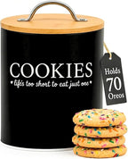 D'Lifeful Cookie Jar with Airtight Bamboo Lid – 0.6 Gallon Cute and Decorative Cookie Storage for Kitchen Countertop – Farmhouse Storage Tin for Freshness – Great Gift Idea