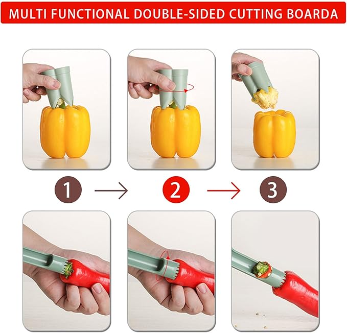 Pepper Corer, 2 in 1 Red Bell Pepper Seed Corer Remover Tool, Fruit & Vegetable Corers Quick Cave Tools for Jalapeno Cutter Deseeder, Red Brown, 2 PCS