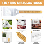 Godfather Gift, Christmas for Godfather Heavy Duty Wooden BBQ Grilling Accessories Kit for Backyard, Thick Stainless Steel Grill Utensils with Non-Slip Handle Tools in Portable Bag Birthday