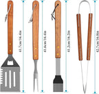 IMAGE Wooded BBQ Accessories Grilling Tools,Stainless Steel BBQ Tools Grill Tools Set for Cooking, Backyard Barbecue & Outdoor Camping Gift for Man Dad Women Barbecue Enthusiasts Set of 4