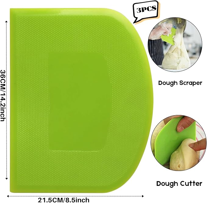 SURDOCA Dough Scraper Bench Scraper - 3P 14.2x8.5" Plastic Flexible Bowl Scraper, Sharp Edge & Angles Cake Scraper. Non-Slip Bakeware Decorating Tools Sculpting & Modeling Tools - Pure White