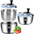 5.3 Qt Stainless Steel Salad Spinner, BOMANSI BOMS Vegetable Spinners, Lettuce Spinner, Fruit Washer, Large Salad Spinners, Dishwasher Safe, 304 Stainless Steel Bowl & Basket