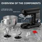 Kitchen Stand Mixer, 6.5Qt Household Stand Mixers, 660W 6+P Speed Tilt-Head Electric Dough Mixer, Food Mixers for Daily Use with Dough Hooks, Whisk, Beater