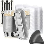 Findful Mini Loaf Baking Pans with Lids and Spoons (50 Pack, 6.8oz) Rectangle Aluminum Foil Baking Pans Tins Containers - Cupcake Containers Wrappers Cheesecake Creme Brulee Ramekins