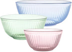 Pyrex Colors Tinted (3-Pack) Sculpted Tinted Unlidded Small/Medium/Large Glass Mixing Bowls, Nesting Space Saving Set of Bowls For Prepping and Baking, 1.3QT, 2.3QT & 4.5QT