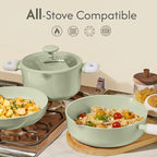 CAROTE Pots and Pans Set Non stick, 15pcs Ceramic Cookware Set Nonstick Non Toxic Cookware,Dishwasher,RV/Camping Cookware Set,Green