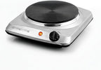 OVENTE Electric Countertop Single Burner, 1000W Cooktop with 7.25 Inch Cast Iron Hot Plate, 5 Level Temperature Control, Compact Cooking Stove and Easy to Clean Stainless Steel Base, Silver BGS101S